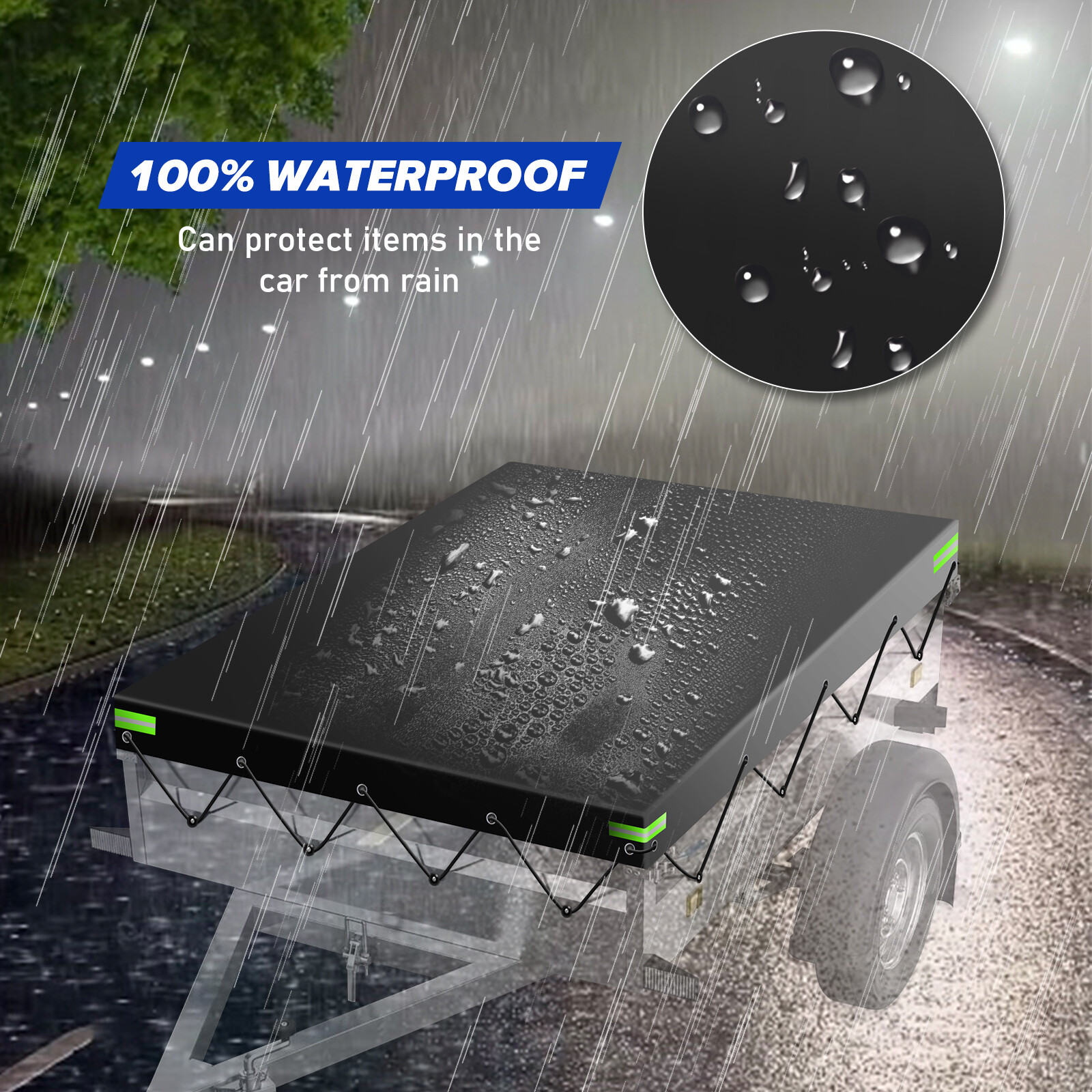 Black Trailer Cover With Bungee Cord 5'x3' - Heavy Duty Waterproof Tie Down 420D — image 2