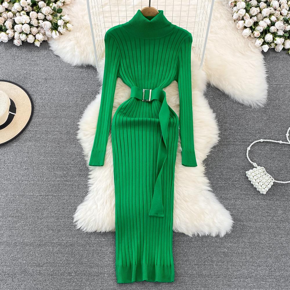 Elastic Tight fitting Knitted Buttock Dress Green - Shop at LoveMi