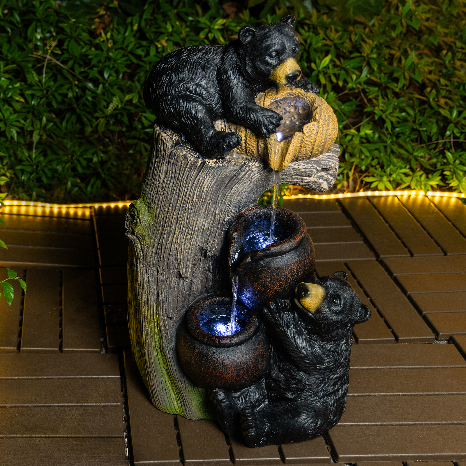Fontaine d'eau extérieure ours avec lumières LED fontaines en cascade extérieures – Image 6