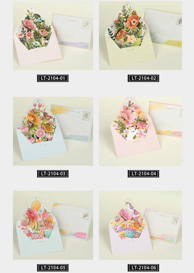 Middle Blossom 3D Blessing Greeting Card Envelope - Envelope 6Pcs
