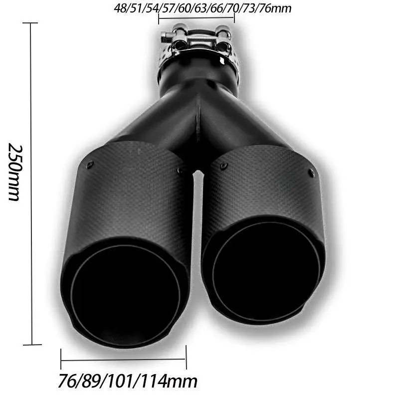 Black One Out Of Two Tail Nozzle Car Modification Silencer Double Outlet Exhaust Pipe