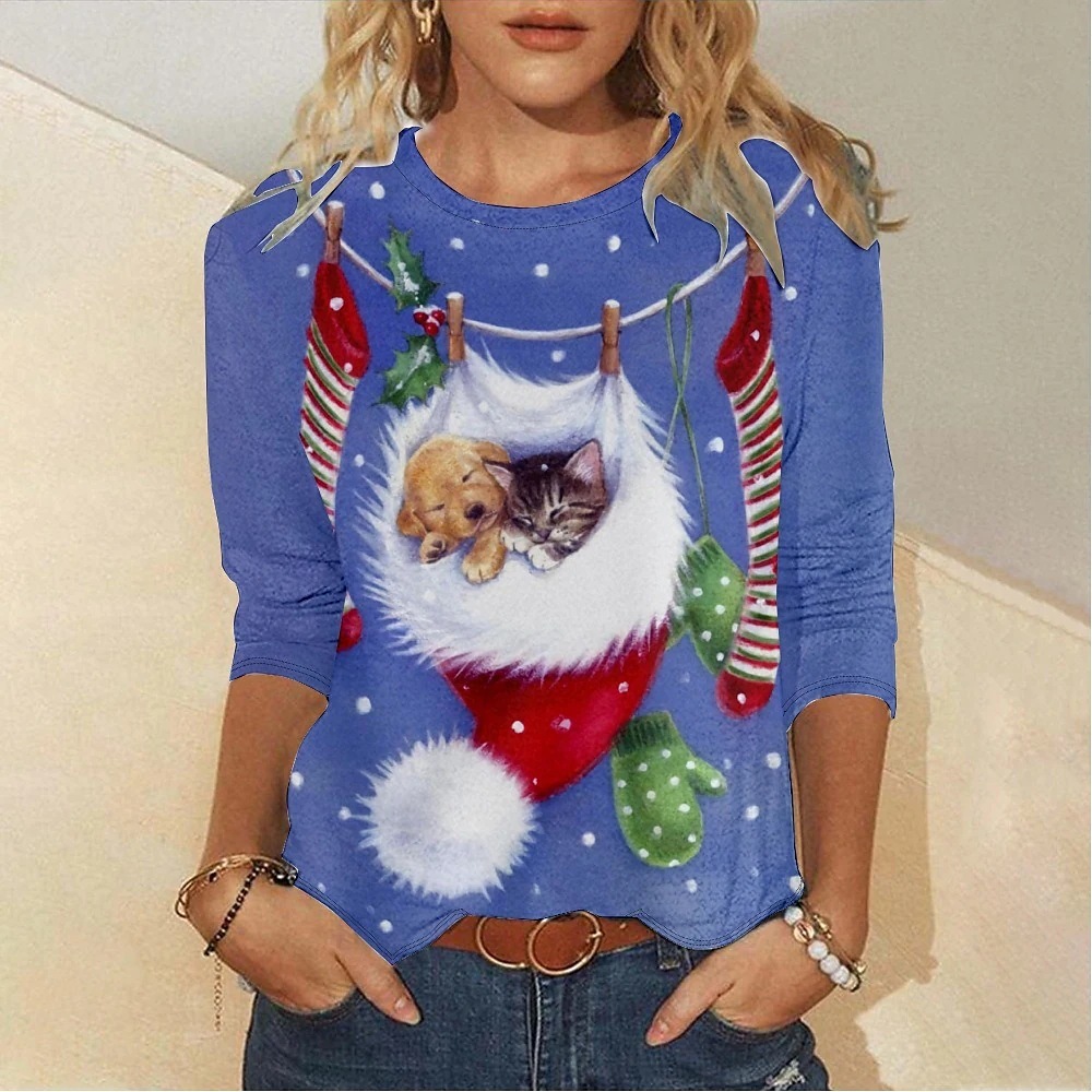 Autumn 3D Christmas Series Printed Casual Long Sleeve