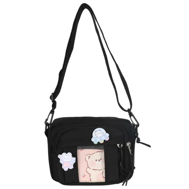 Cute Cartoon Badge Single Shoulder Messenger Bag Black - Shop at LoveMi