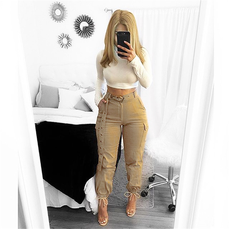 Sexy Tight-fitting Cargo High Waist And Tight Feet Trousers