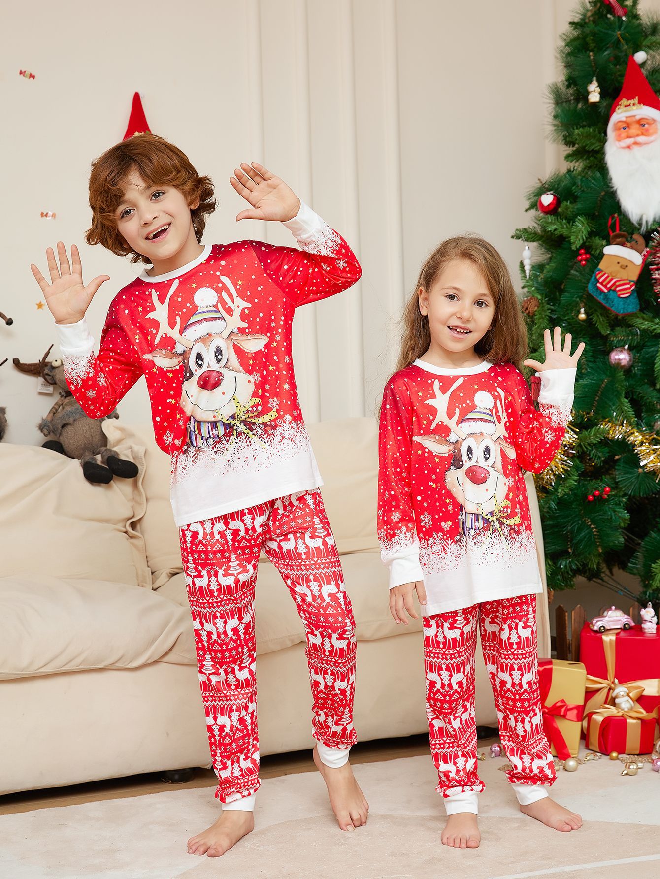 Christmas Cartoon Reindeer Print Parent-child Christmas Suit Pajamas — foto 11
