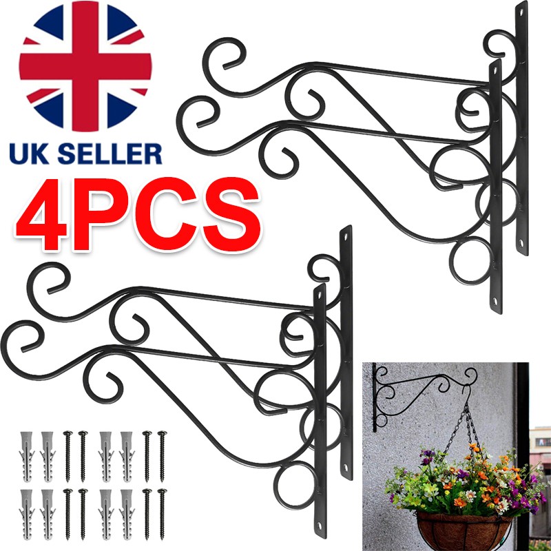 4X Heavy Duty Garden Metal Hanging Basket Brackets Plant Hanger Hook Wall Decor — image 9