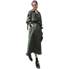 Mid-length Vintage Coat Military Green Double-breasted Trench Coat - Army Green - View 1