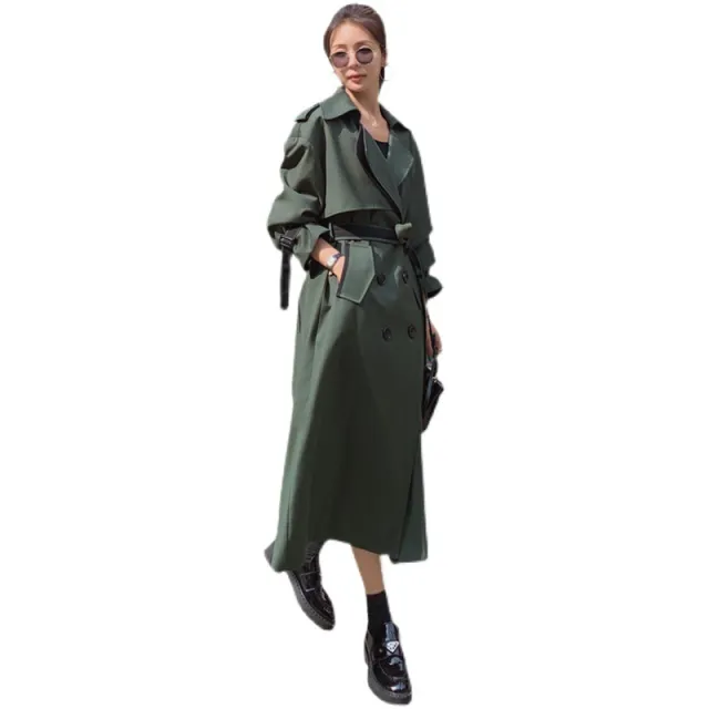 Mid length Vintage Coat Military Green Double breasted Trench Coat Army Green - Shop at LoveMi