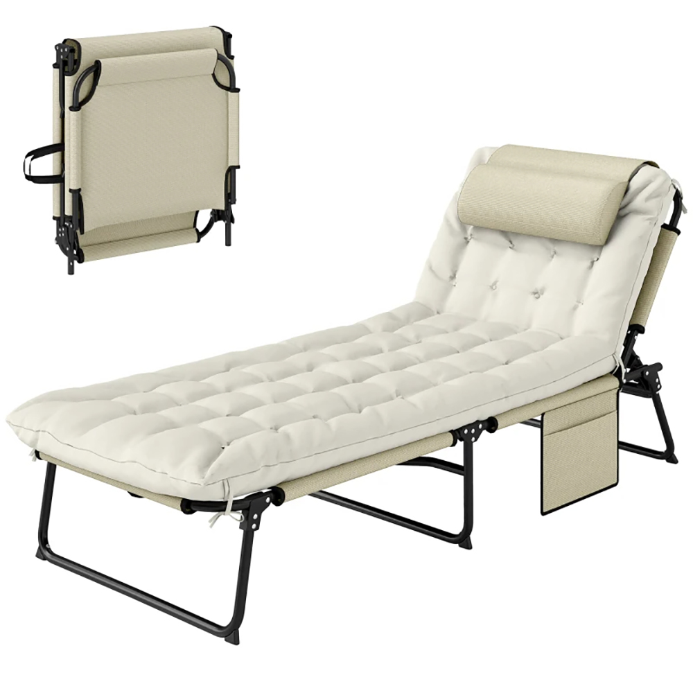 Folding Sun Lounger With Reclining Back Cushion And Side Pocket_voghion.com
