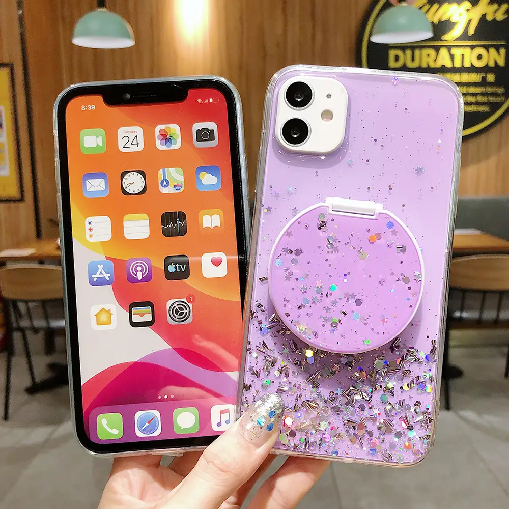 Epoxy Glitter Phone Case With Round Mirror