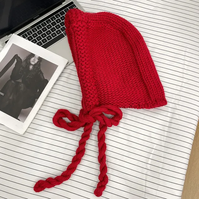 Winter Warm Half Wrapped Knitted Coarse Wool Hat Red - Shop at LoveMi