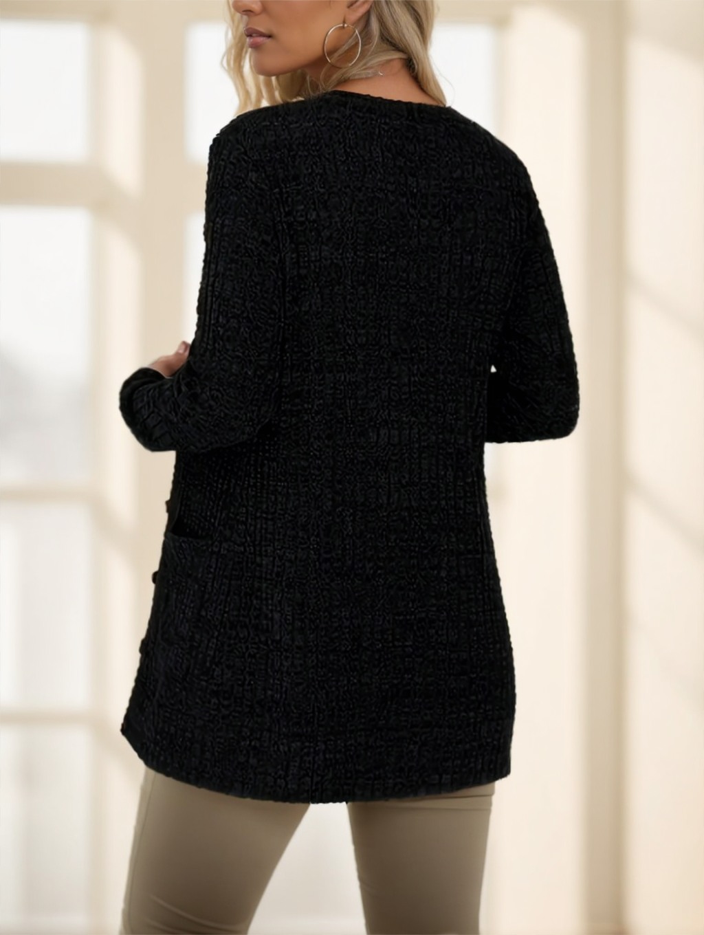 A Solid-colored Long-sleeved Coat For Ladies