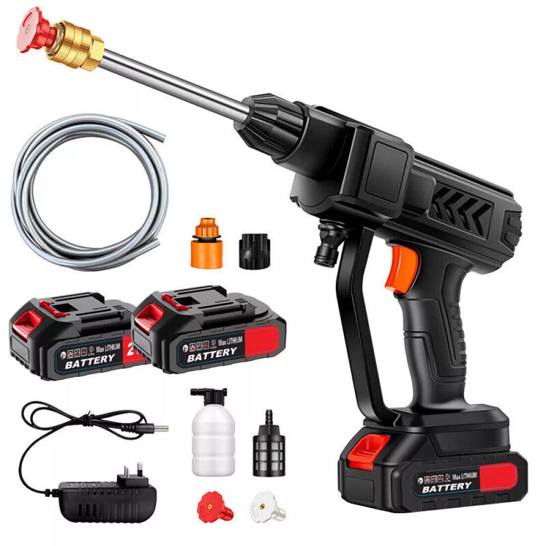 2 Batteries Cordless Car High Pressure Washer Jet Water Wash Cleaner Gun Portable
