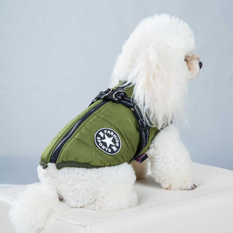 Pet Clothes Waterproof And Warm Army Green Chest Back Vest - Shop at LoveMi