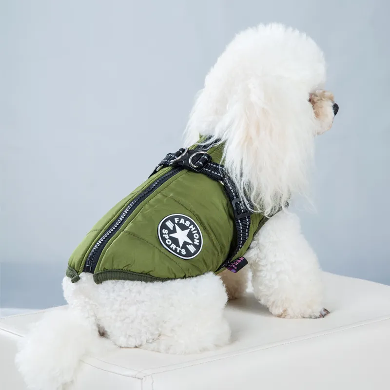 Pet Clothes Waterproof And Warm - Army Green Chest Back Vest