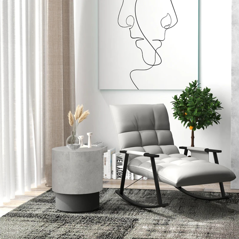 Lightweight Accent Table With Concrete Finish, Round Side Table With 4 Adjustable Feet For Indoor, Outdoor, Gray