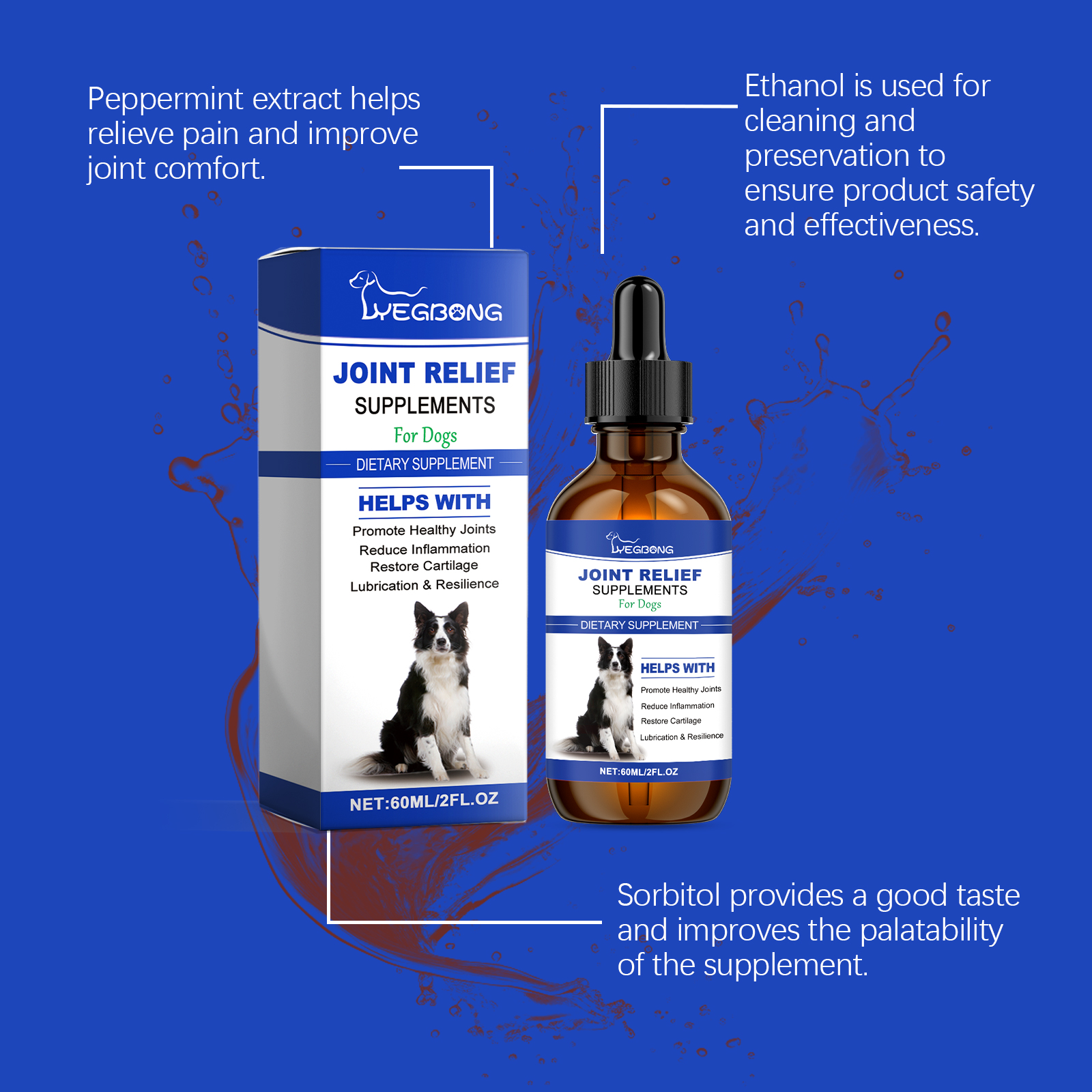 Dog Joint Relief Liquid Supplement Drops, Hip & Joint Care Support For All Breeds Dogs, Relieve Joint Pain, Reduce Inflammation, Restore Cartilage, Improve Mobility, 60ml — foto 3