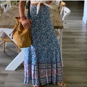 Summer Leisure Vacation Patchwork Floral Color Patchwork Skirt Blue - Shop at LoveMi