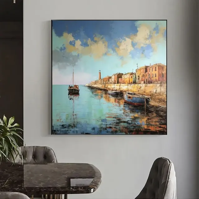 Landscape Oil Painting On Canvas Abstract Pier Scenery Wall Art Custom Boat Painting Bedroom Large Wall Decor Gift Painting Without Inner Frame - Shop at LoveMi