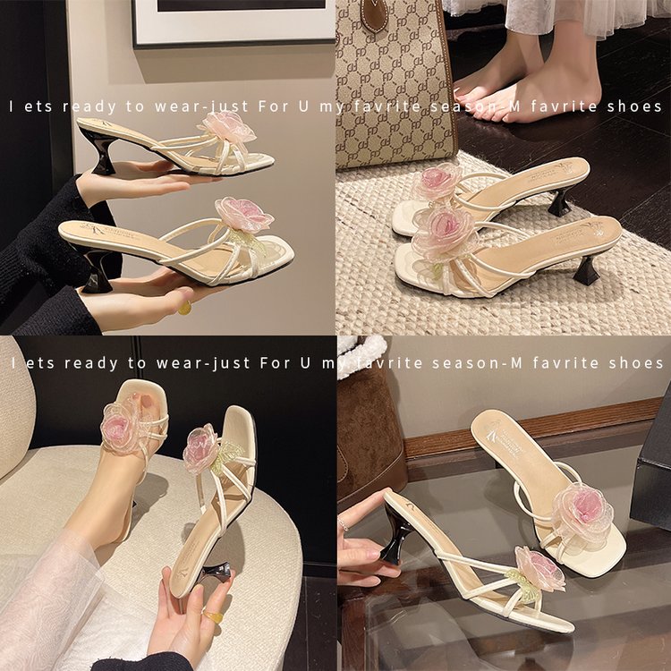 Elegant Women Purple Rose Slippers, New Arrival High Heel Mules For Spring & Summer, Elevator Design Slim Leg Slip-on Slides Matching Dresses With Luxury Vibe