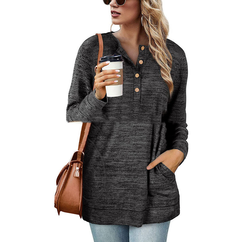 Title 7, Solid Color Long-sleeved Round Neck Pullover Bu...