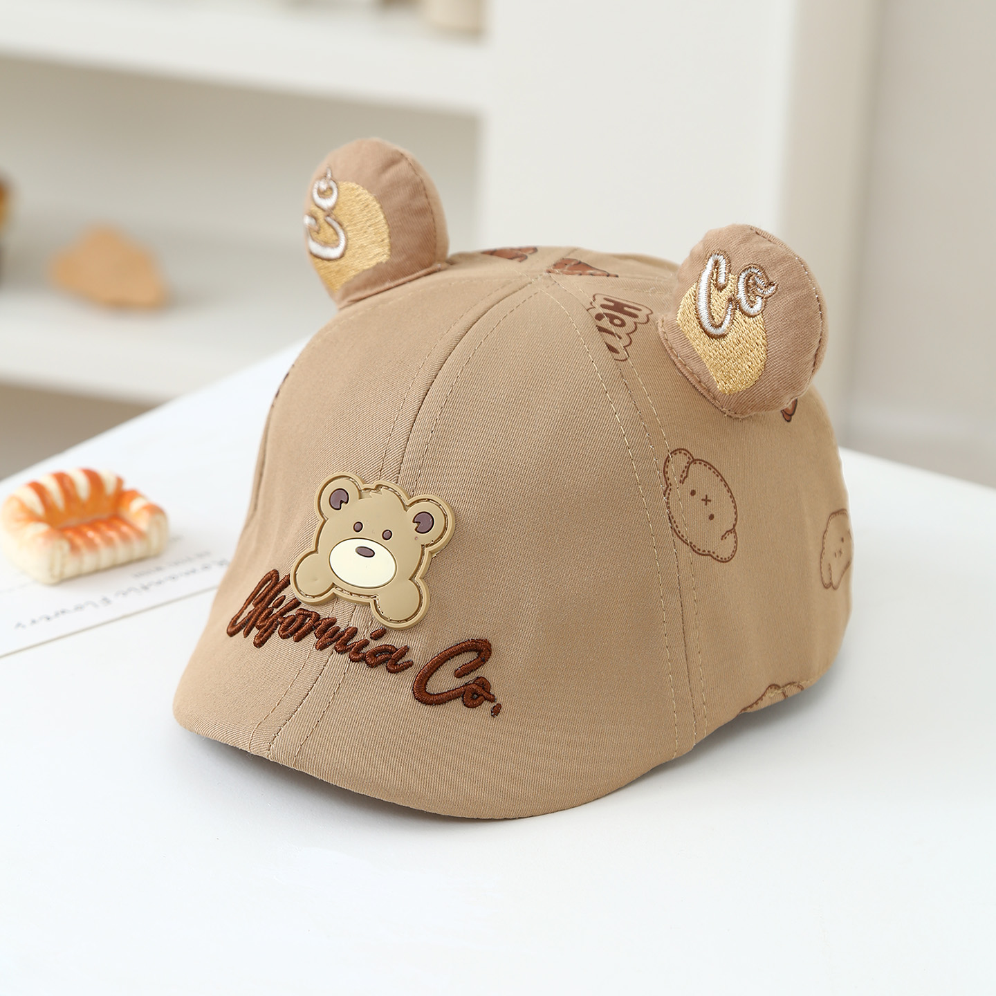 Children's Bear-shaped Ear-shaped Letter-shaped Three-dimensional Cartoon Teddy Bear Print Adjustable Casual Baseball Cap For Daily Play
