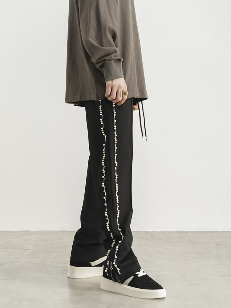 Pearl Hot Diamond Pendant Casual Pants