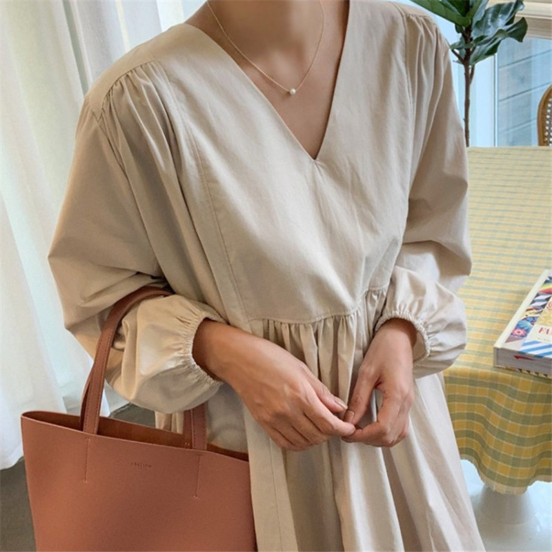 Korean Style Loose Mid-length Dress With Knee-length Waist And Slimming
