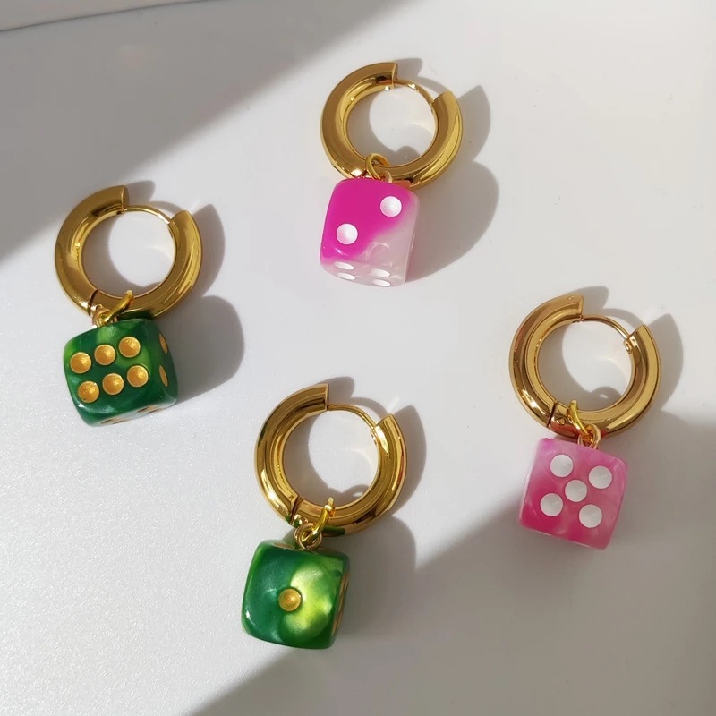 Vintage Fashion Acrylic Color Contrast Dice Earrings