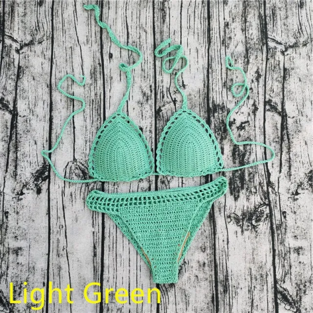 Handmade Crochet Bikini Sets Push Up Pads Swimsuits Green - Shop at LoveMi