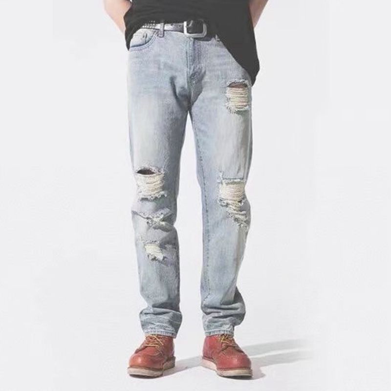 Title 2, Classic Washed Old Knife Ripped Denim Length Je...