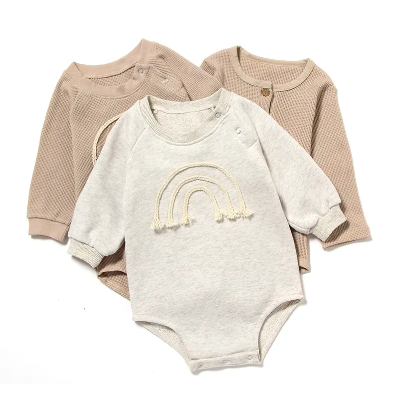Spring and Autumn Romper R Baby Long Sleeve Waffle