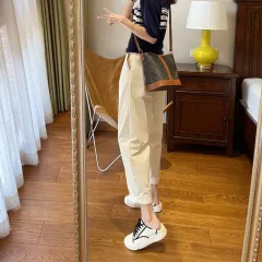 Spring And Autumn Super Soft Sanded Cotton Slimming Elastic Waist Loose Radish Pants - Beige - View 1