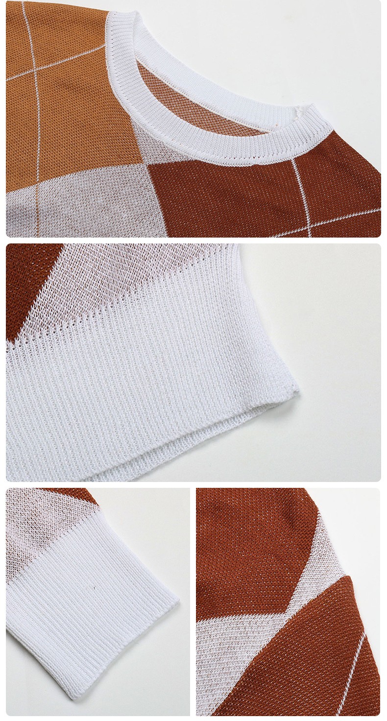 Autumn Round Neck Pullover Knitted Rhombus Sweater Girl