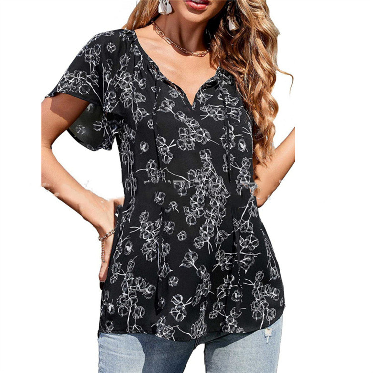 Title 3, Boho Floral-print V-neck Chiffon Top