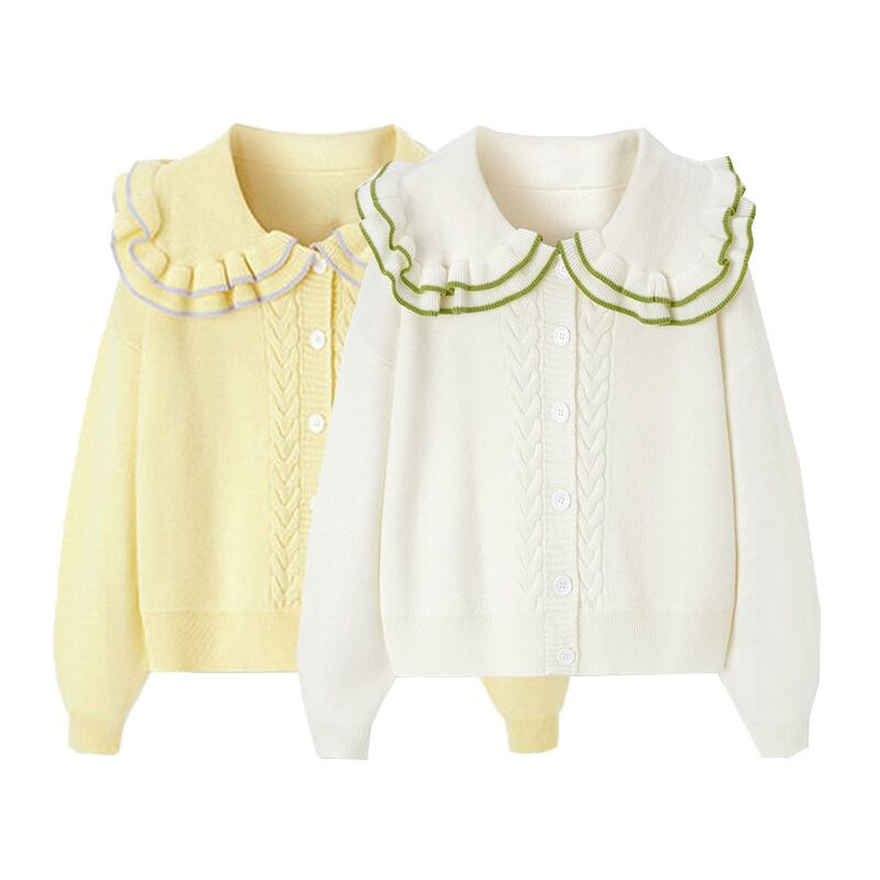Retro Sweater Women Sweet Lapel Knitted Cardigan