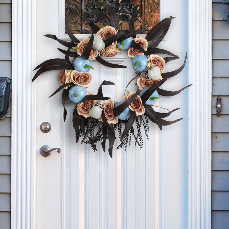 Halloween pumpkin skeleton wreath door hanging