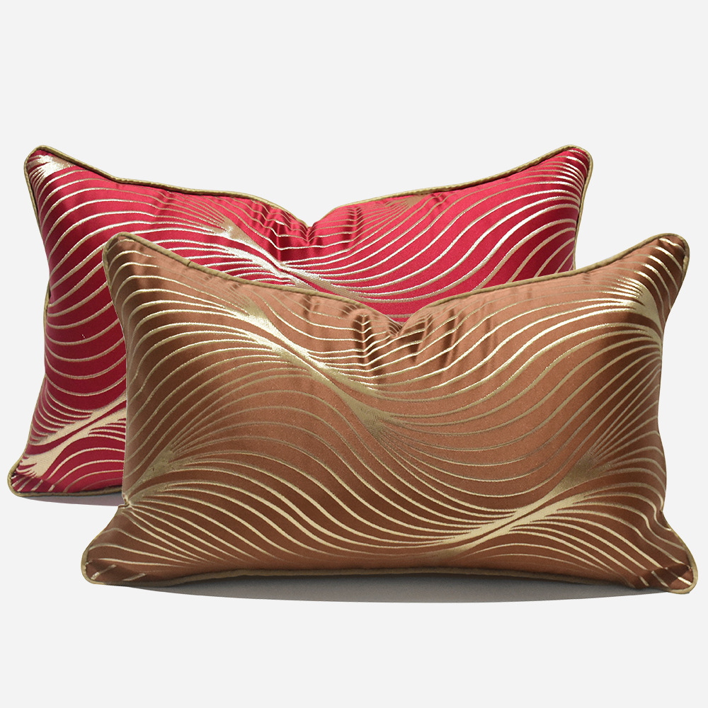 Title 3, Simple Modern Red Coffee Color Striped Pillow C...