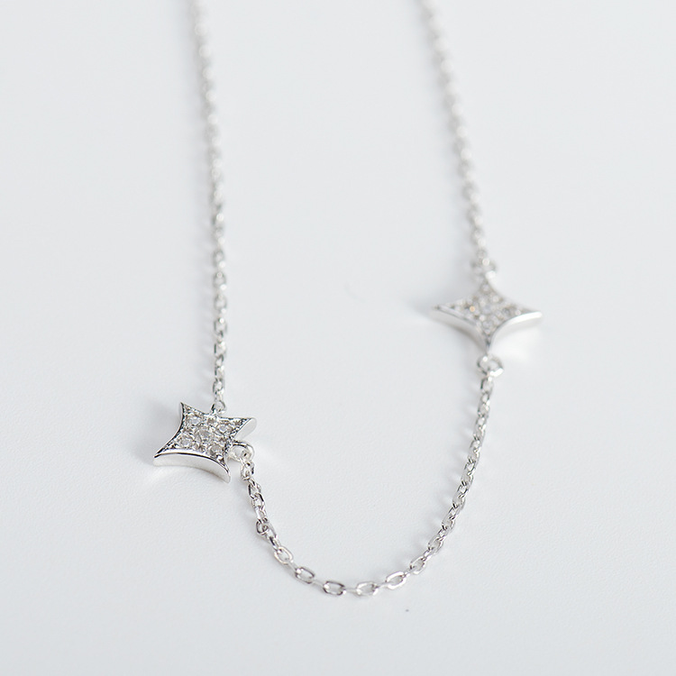 Women's Sterling Silver Star Necklace With Diamonds