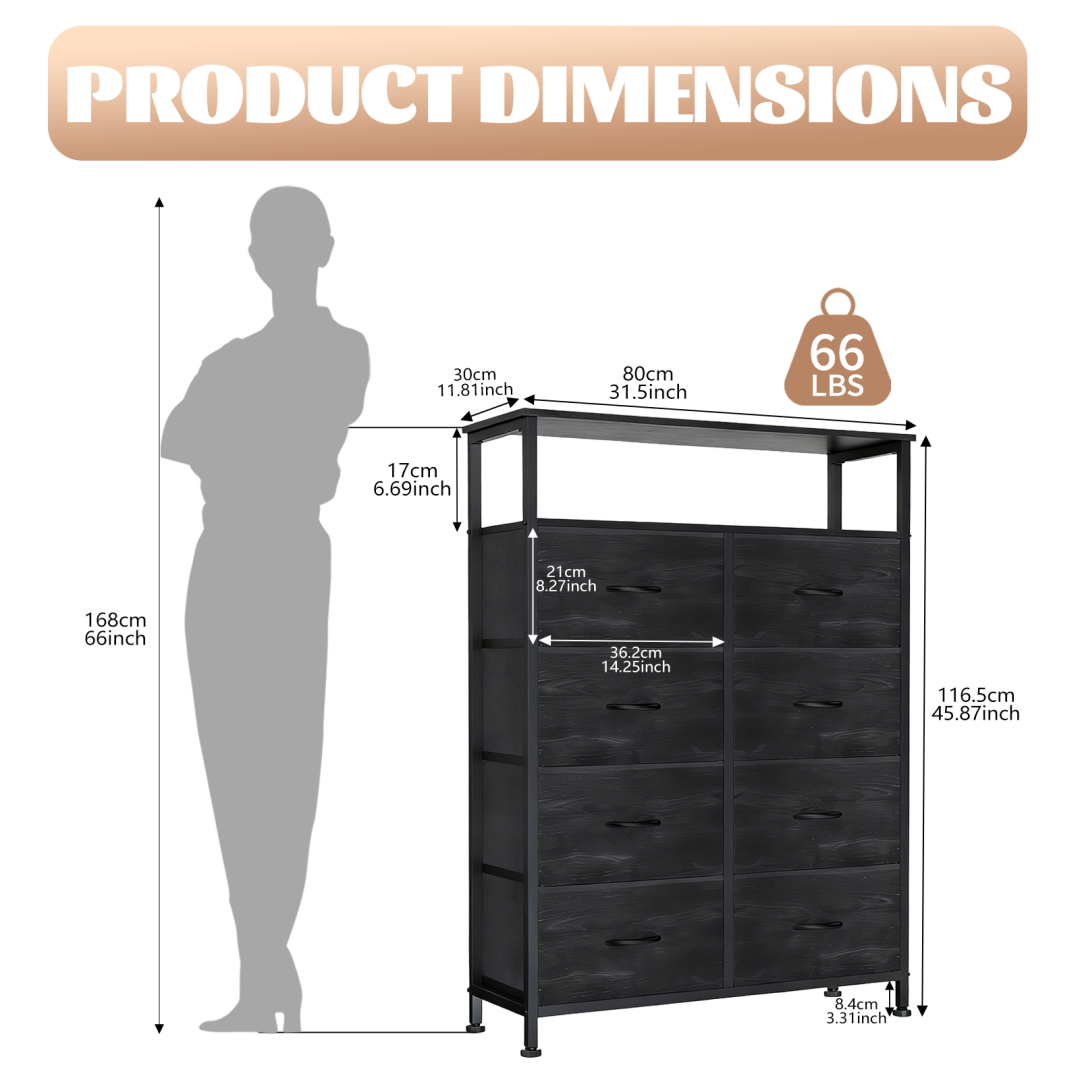8-Drawer Fabric Dresser With Open Shelf, 45.9-inch Tall Storage Cabinet For Bedroom Closet Organization image 12