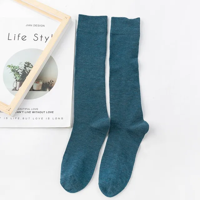 Ins Tide Autumn And Winter Solid Color Knee Socks Japanese Series Calf Socks Blue. - Shop at LoveMi
