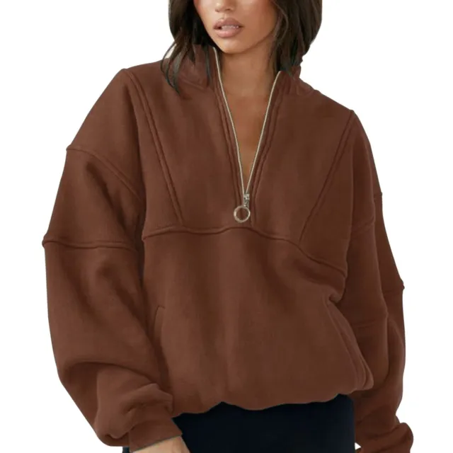 Autumn And Winter New Half zip Sports Sweater Female Dark Brown - Shop at LoveMi