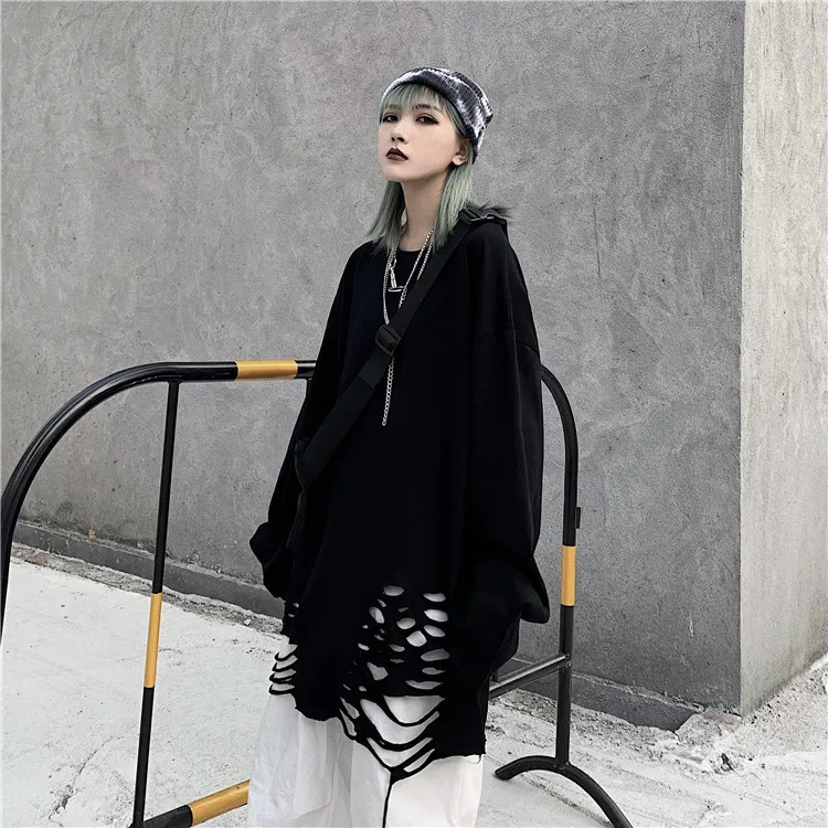 Long Sleeve T-Shirt Men's And Women's Retro Loose Bottoming - Black