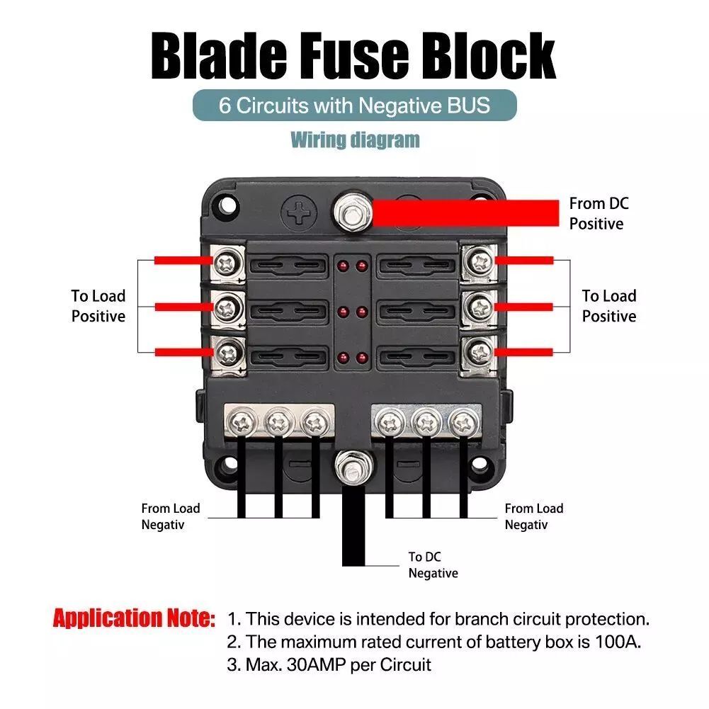 6 Way Blade Fuse Box Block FuseBox Holder Auto Marine Bus Bar Car Kit 12V-32V