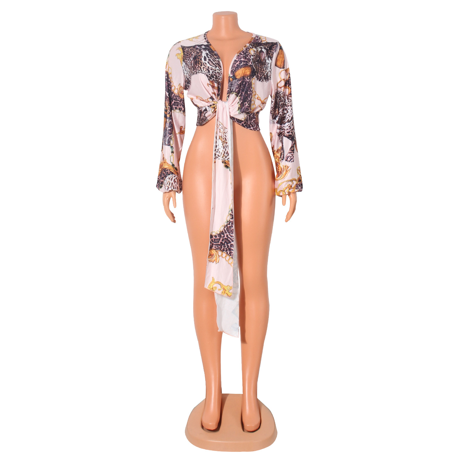 Sexy V-Neck Bow Tie Long-Sleeved Crop Top