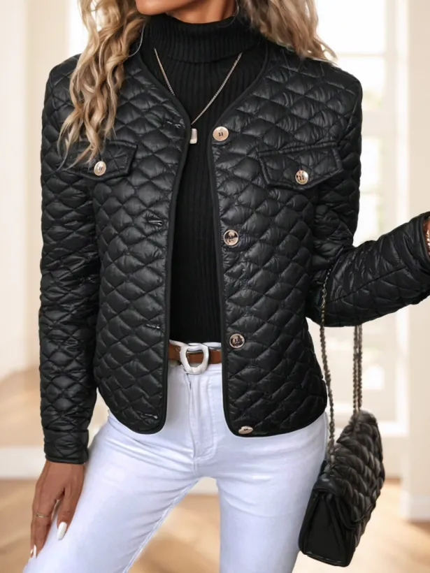 Clasi Elegant Diamond-Quilted Plus Size Women's Winter Short Padded Coat - Black