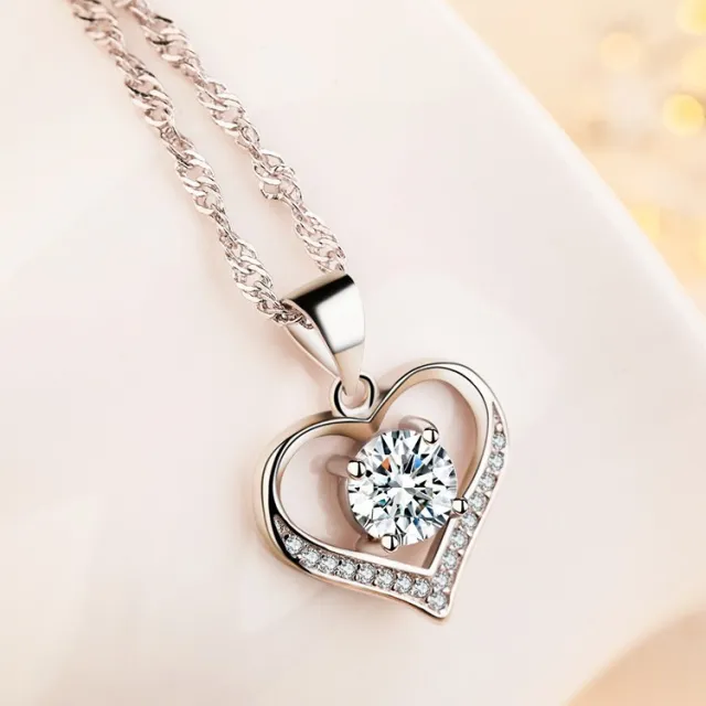 S925 Sterling Silver Silver Necklace Female Love Clavicle Chain Korean Version Of Wild Heart shaped Silver White - Shop at LoveMi