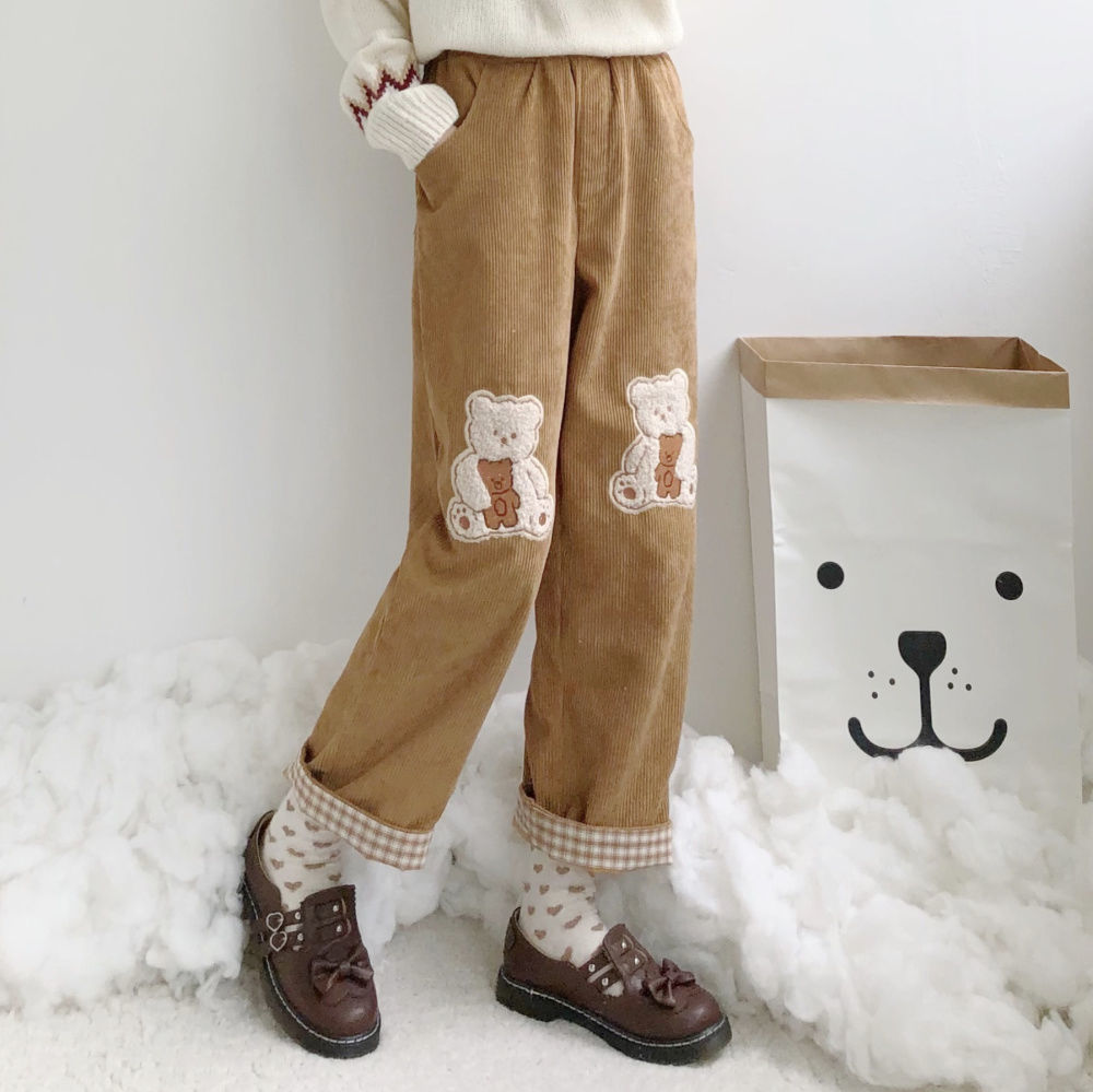 Corduroy Sweatpants Sports Bear Trousers