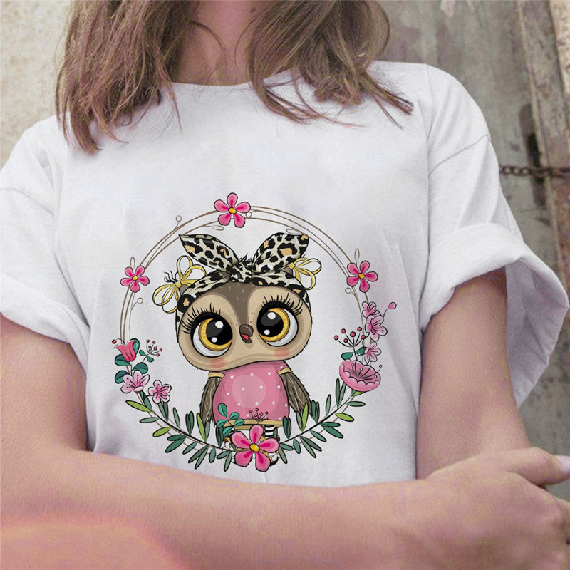 Title 10, Owl Cute Cartoon Print Short Sleeve