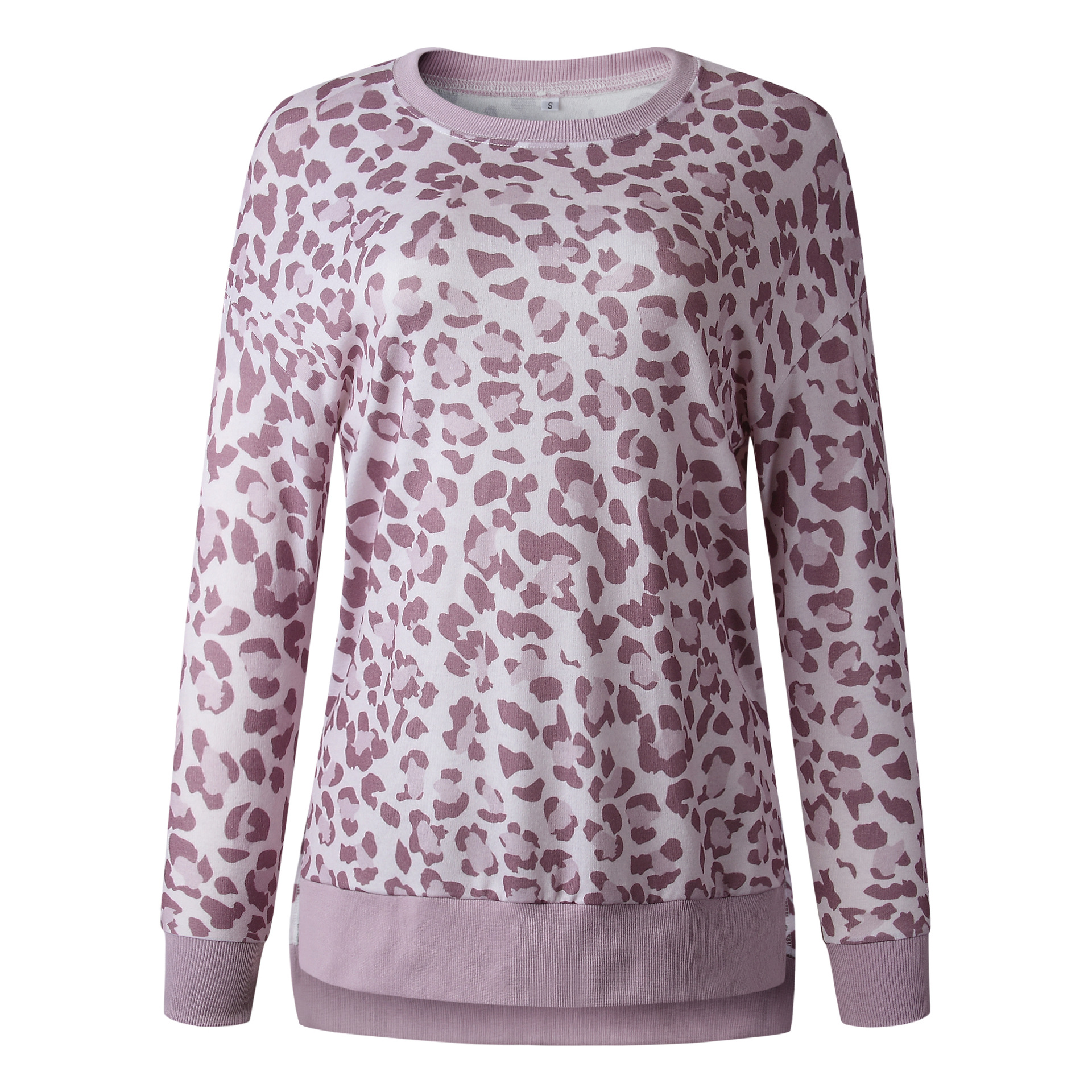 Title 5, Leopard print round neck irregular long-sleeved...